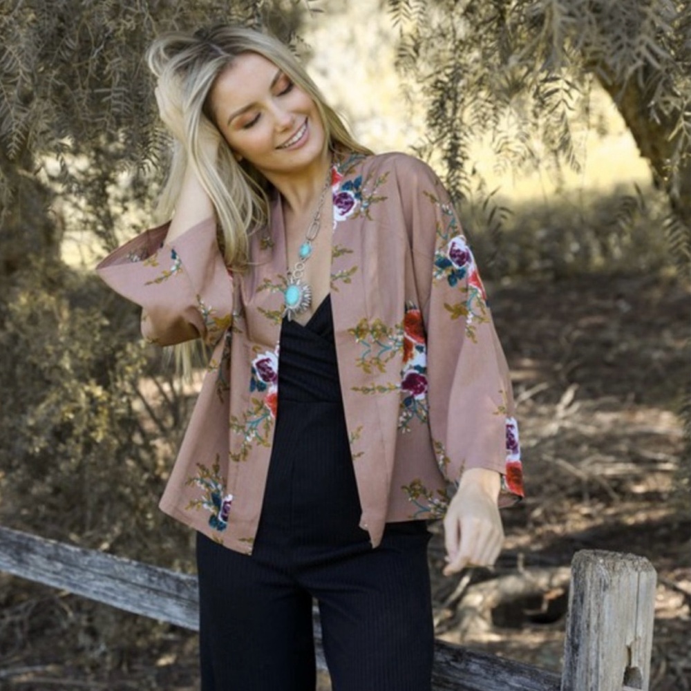 Floral Kimono Jacket - Brown